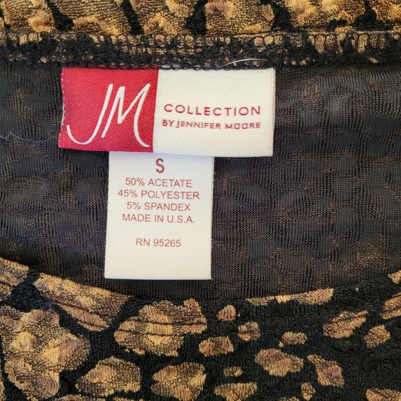 JM Collection 3/4 Sleeve, Black/Gold Textured Print Stretchy Top. Size S - Picture 8 of 9